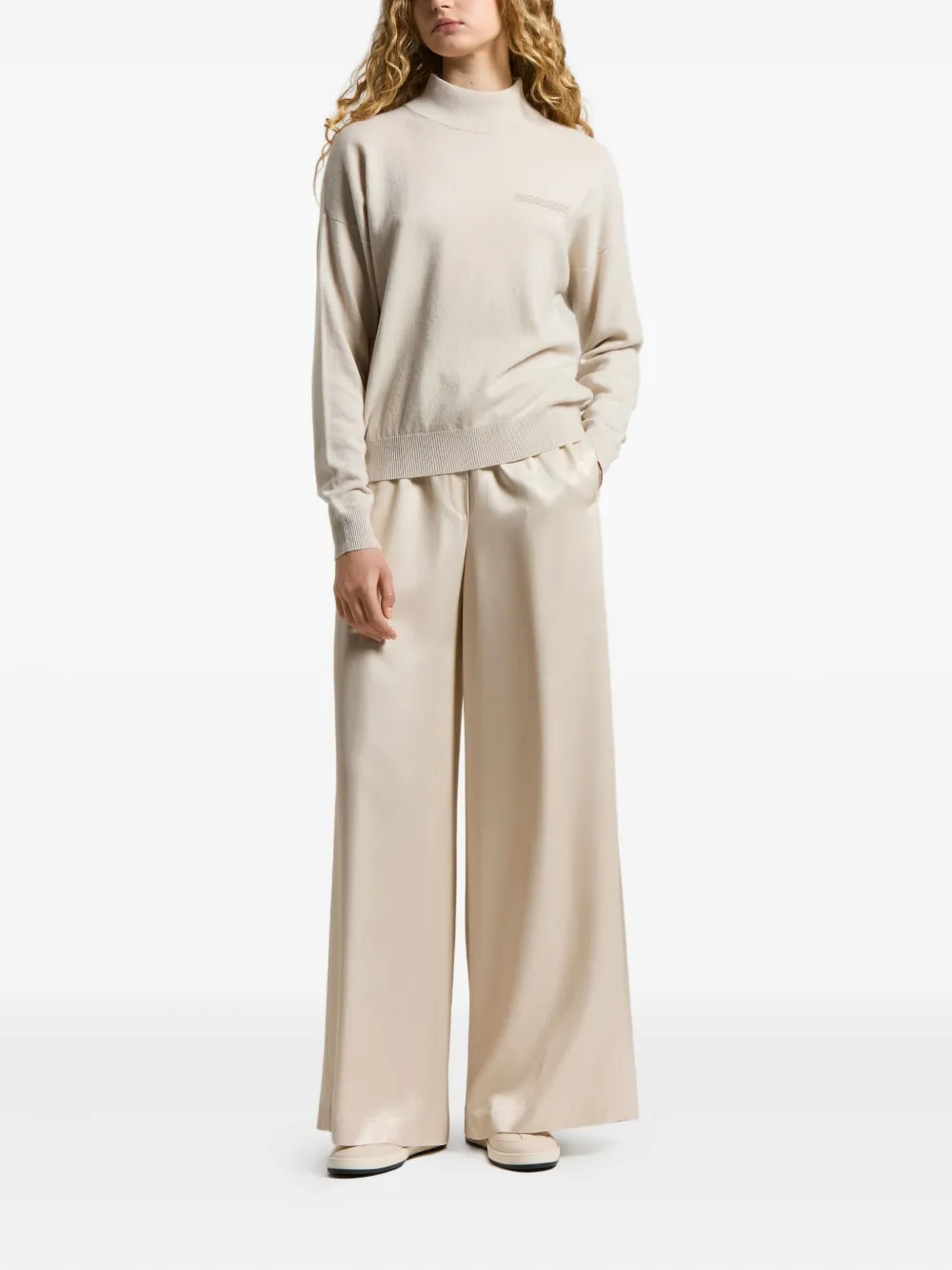 Peserico Trui met geborduurd detail en hoge hals Beige