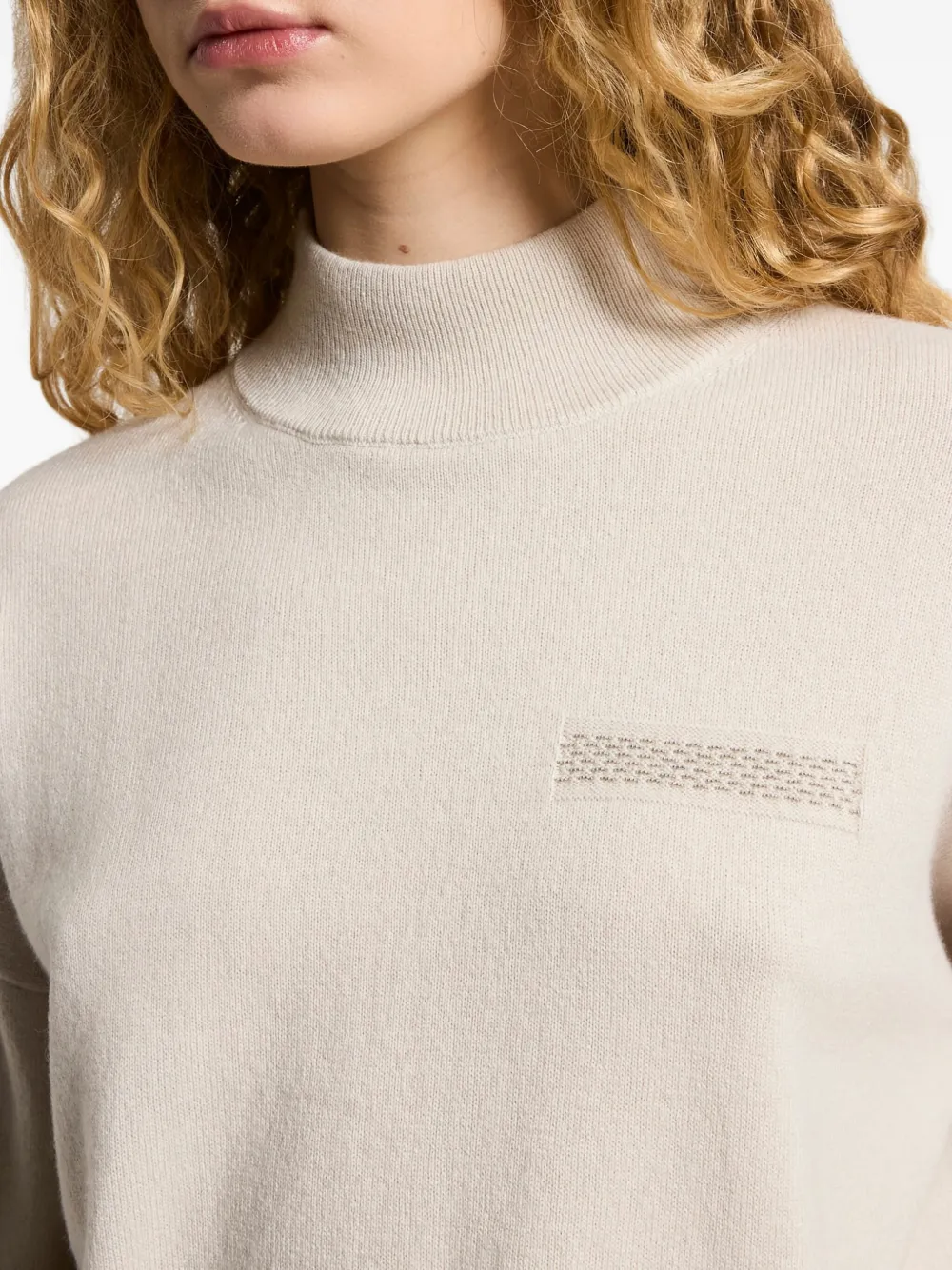 Peserico Trui met geborduurd detail en hoge hals Beige