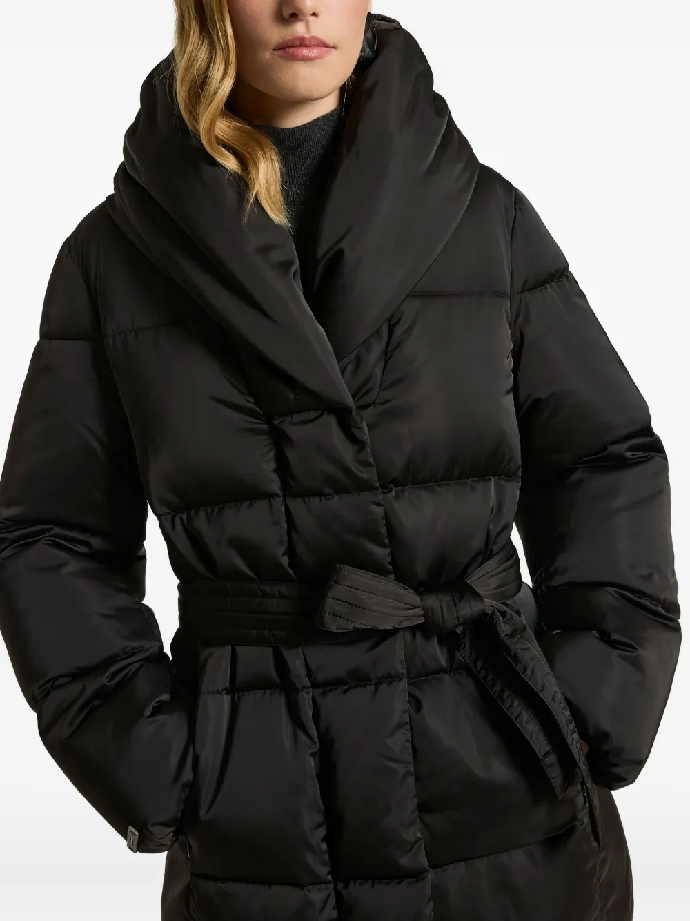 Peserico Belted Padded Coat In Black