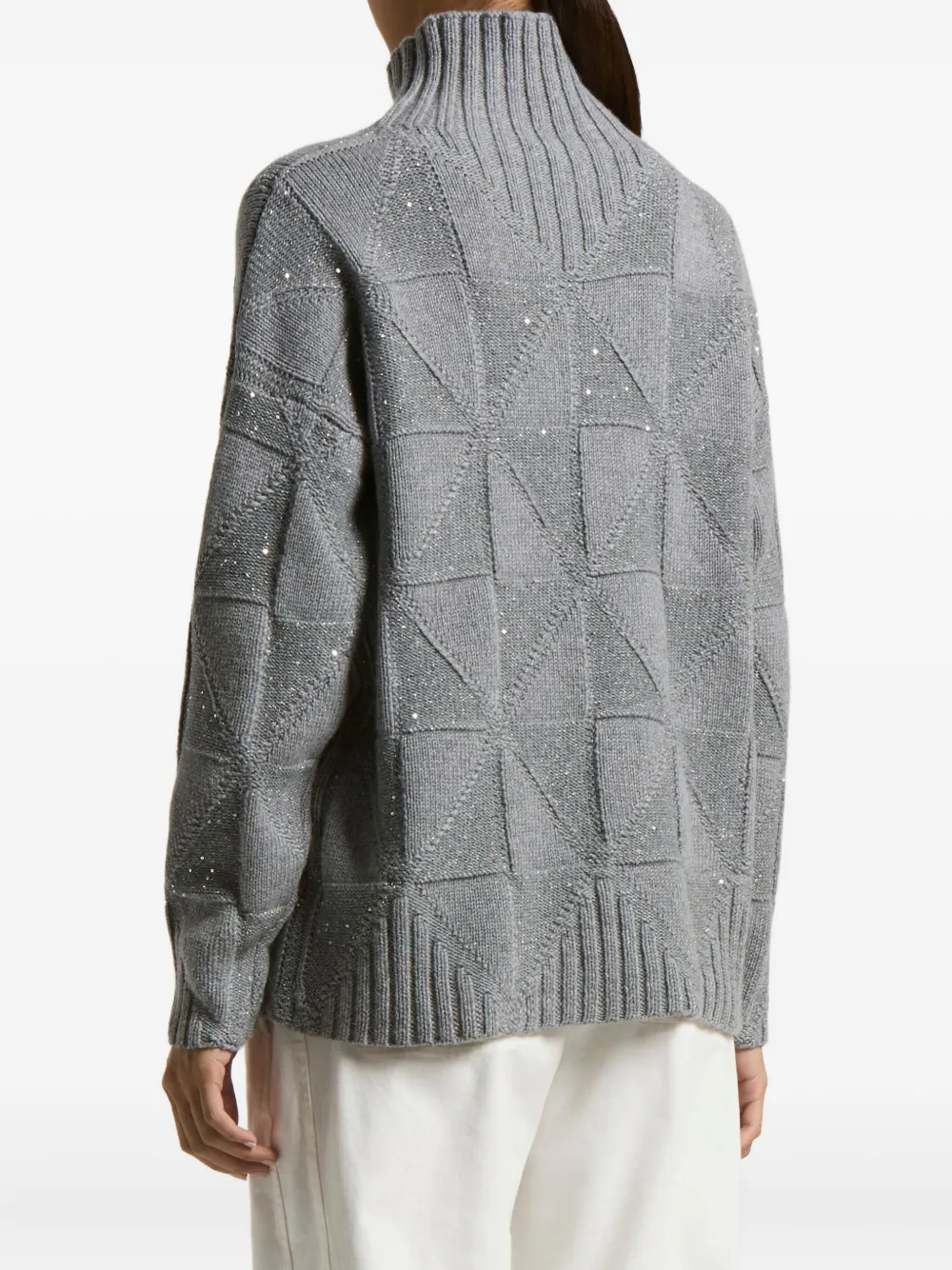 Peserico Geometric-pattern Sequin-embellished Sweater In Gray
