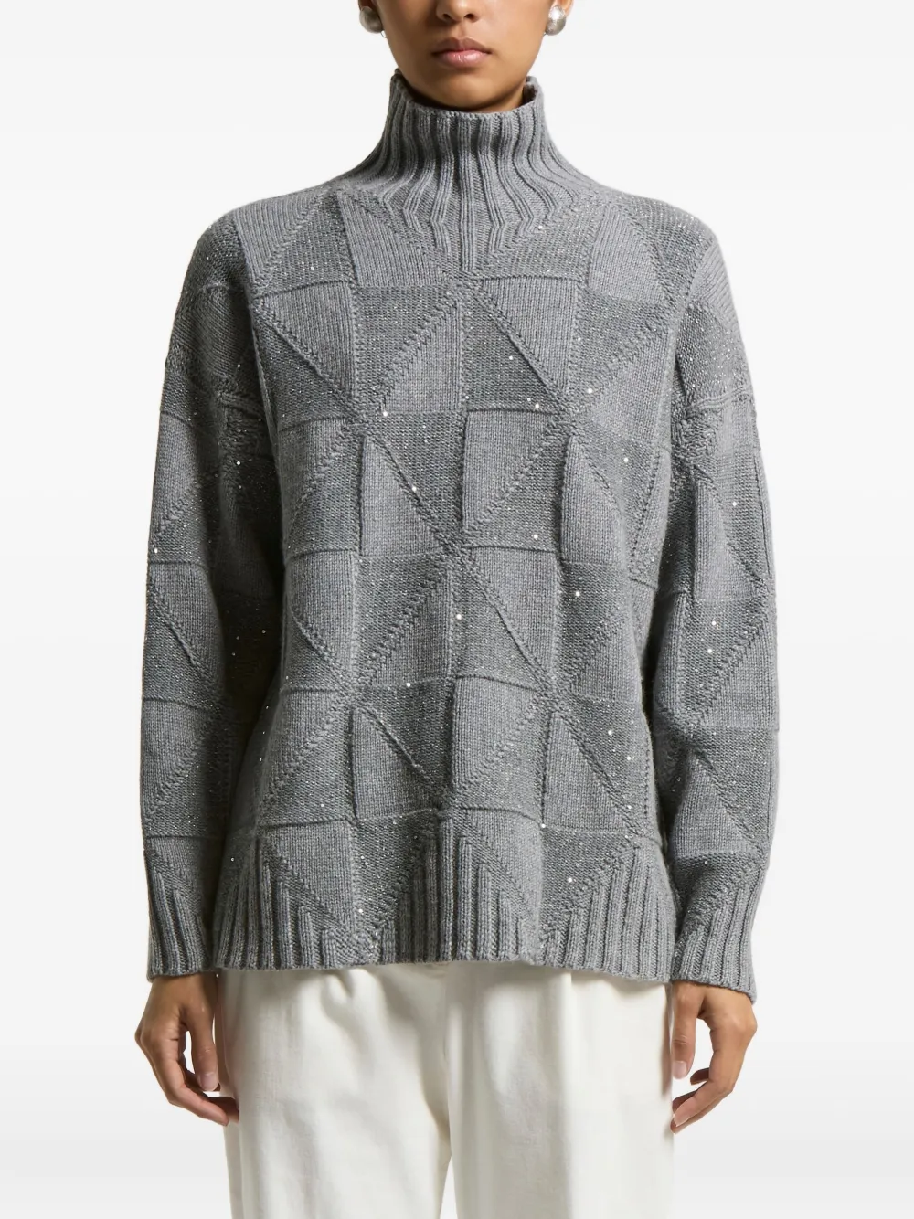 Peserico Geometric-pattern Sequin-embellished Sweater In Gray