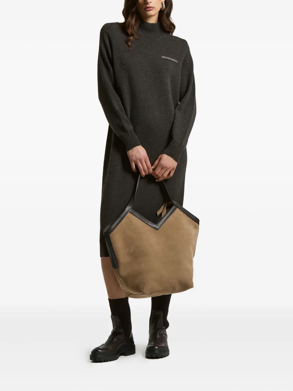 Peserico mock-neck embellished midi dress | Brown | Image 1