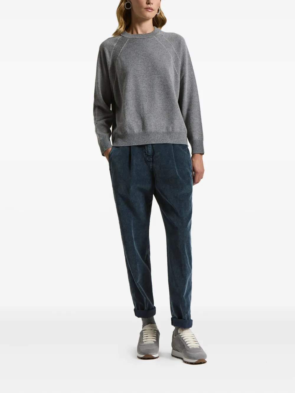 Peserico Trui met ronde hals en ketting afwerking Grijs