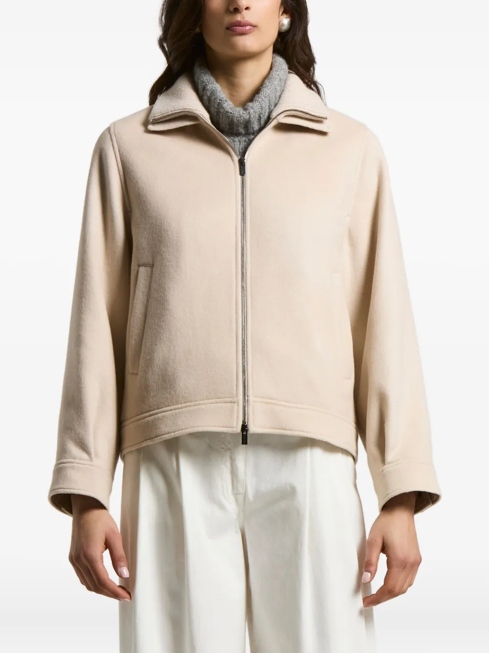 Peserico high-neck zip-front jacket | Neutrals | Image 1