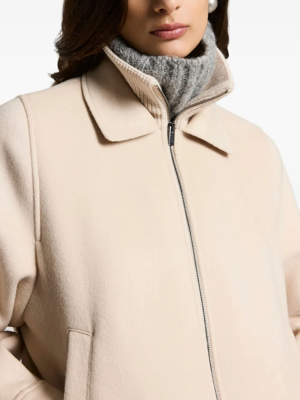 Peserico High-neck Zip-front Jacket In Neutral