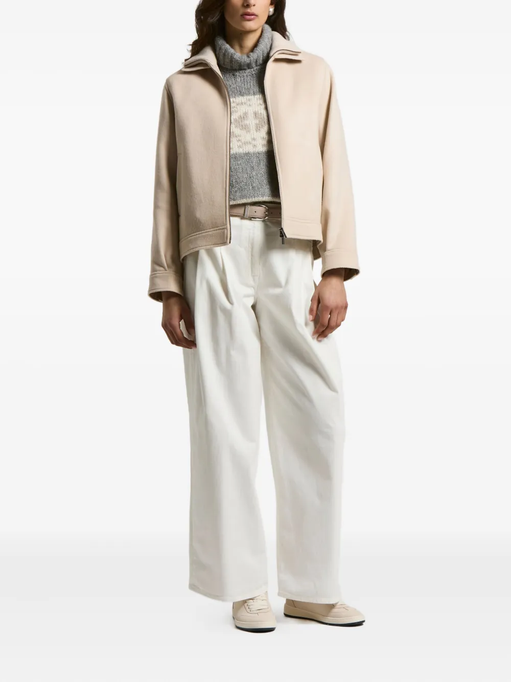 Peserico High-neck Zip-front Jacket In Neutral