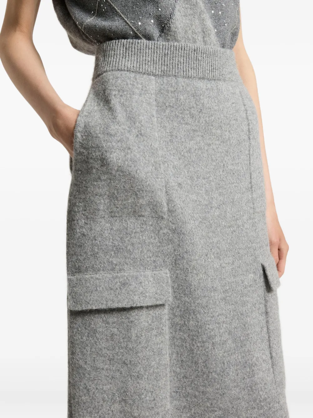 Peserico Gebreide midi-rok met zakdetail Grijs