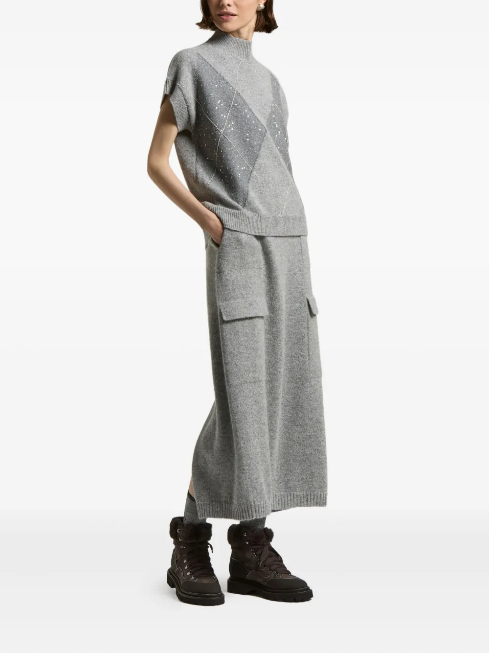Peserico Gebreide midi-rok met zakdetail - Grijs