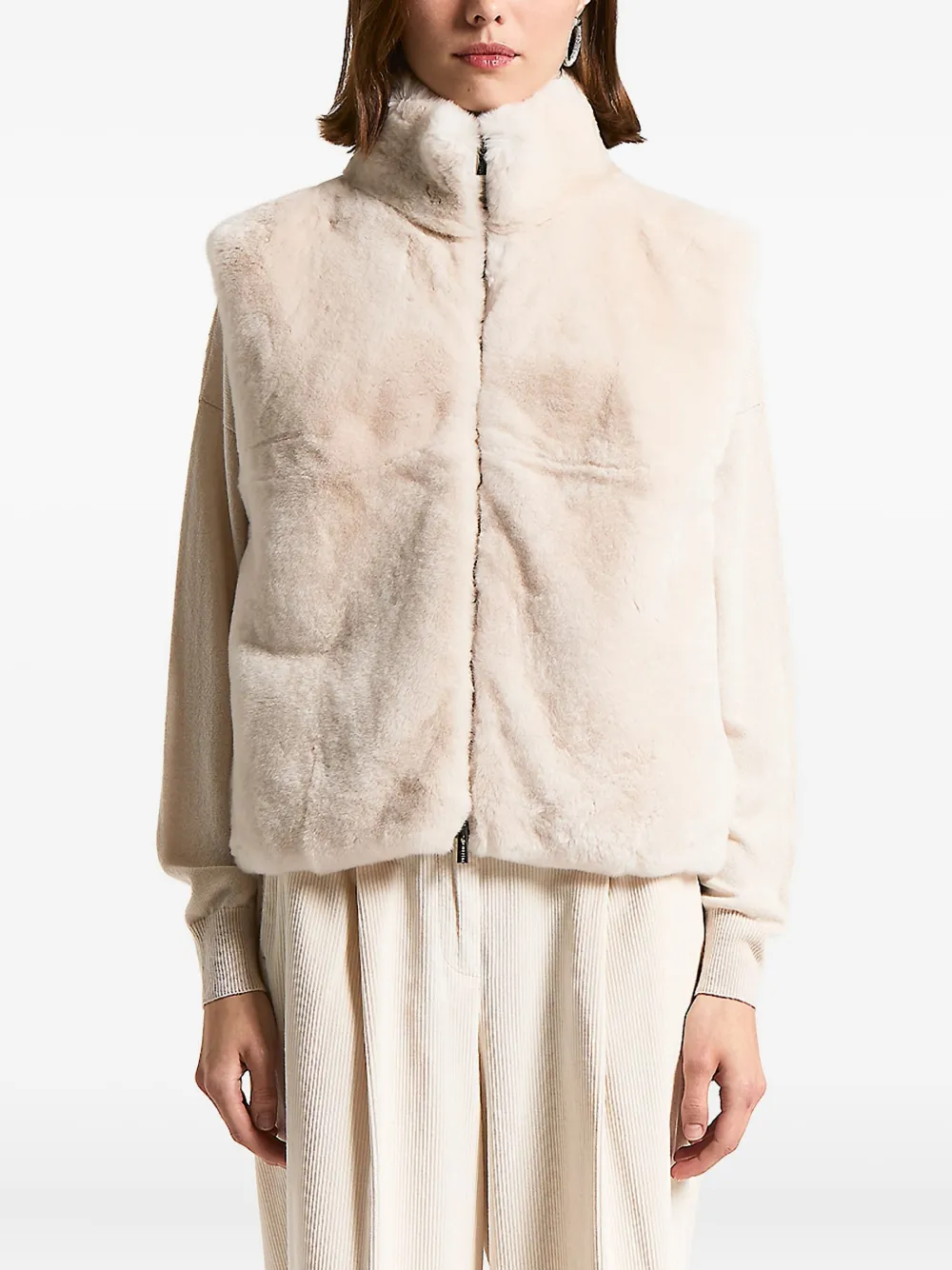 Peserico Zip Faux-fur Gilet In Neutral