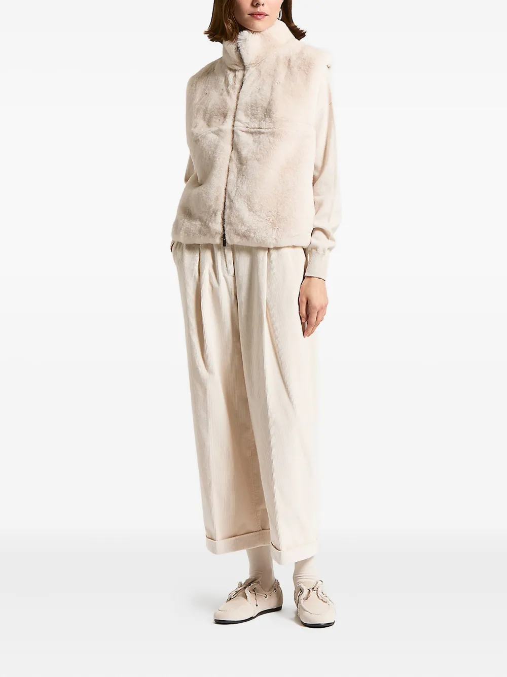 Peserico Zip Faux-fur Gilet In Neutral