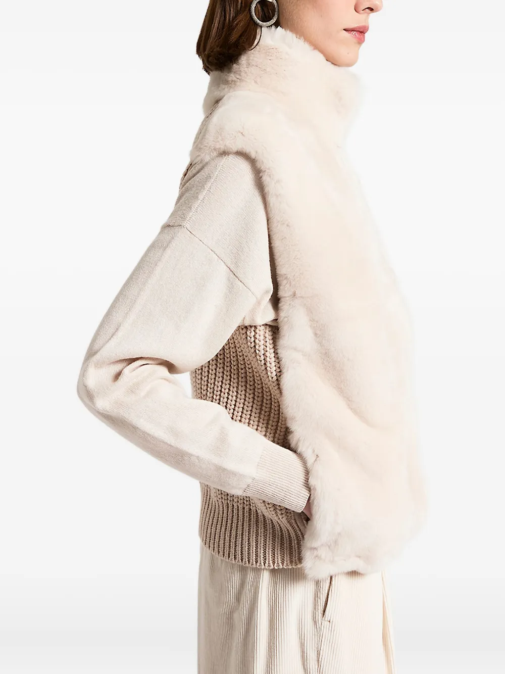 Peserico Zip Faux-fur Gilet In Neutral