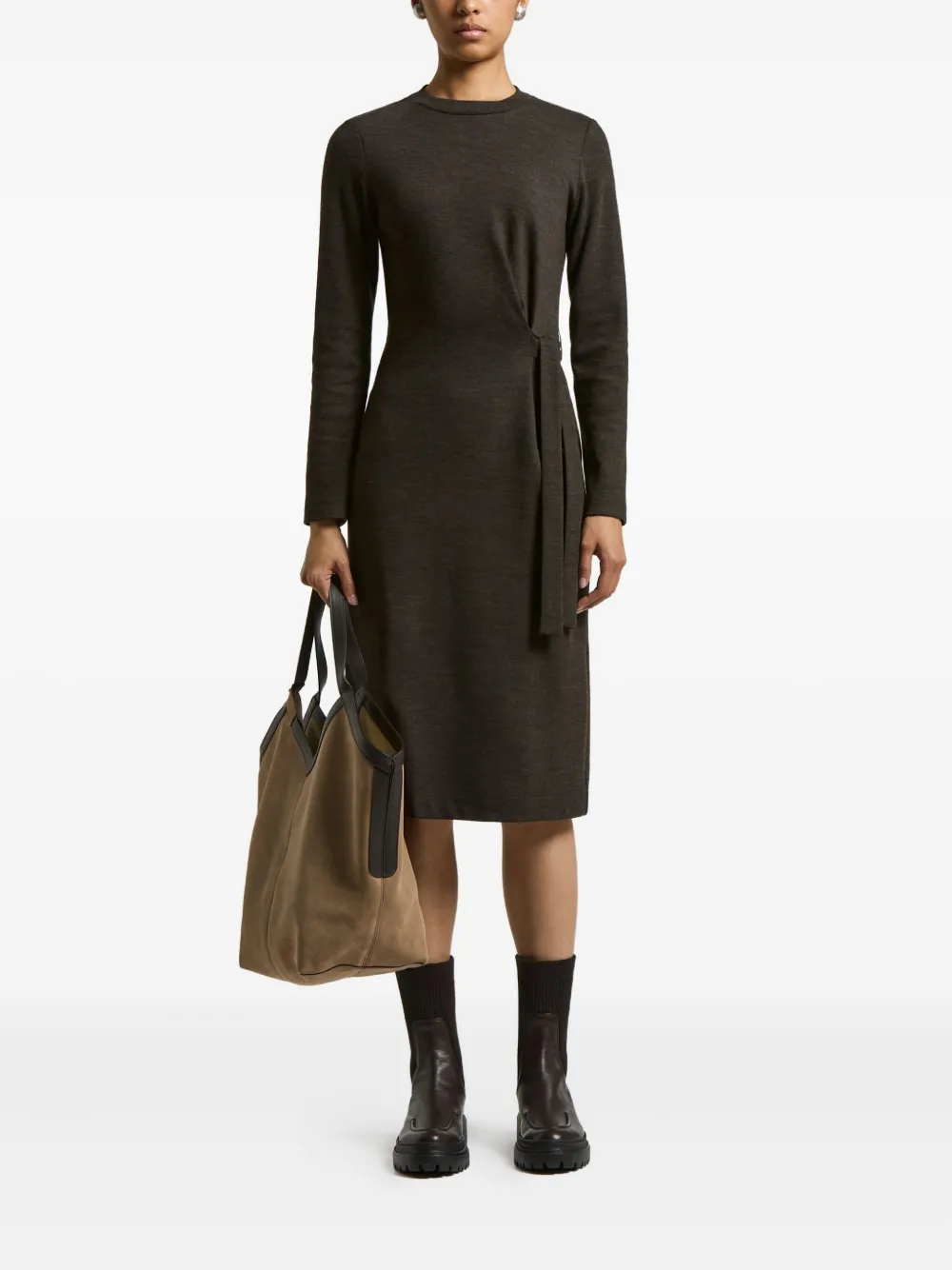 Peserico Long Sleeve Midi Dress In Green