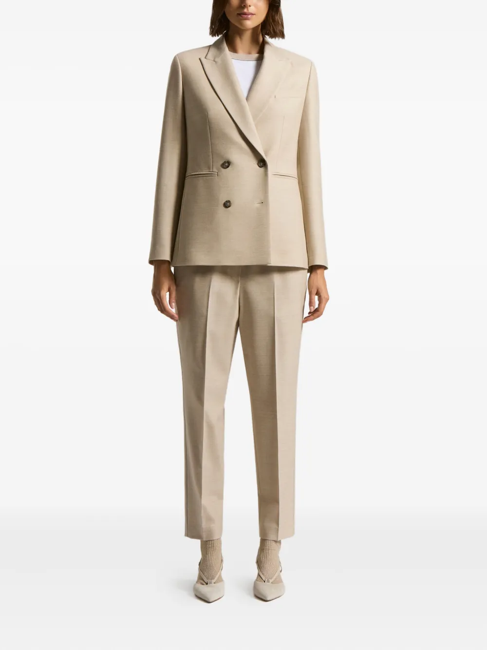 Peserico Double-breasted Wool Blazer In Neutral