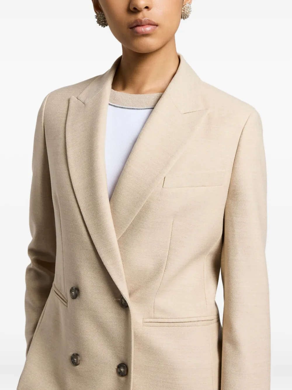 Peserico Double-breasted Wool Blazer In Neutral