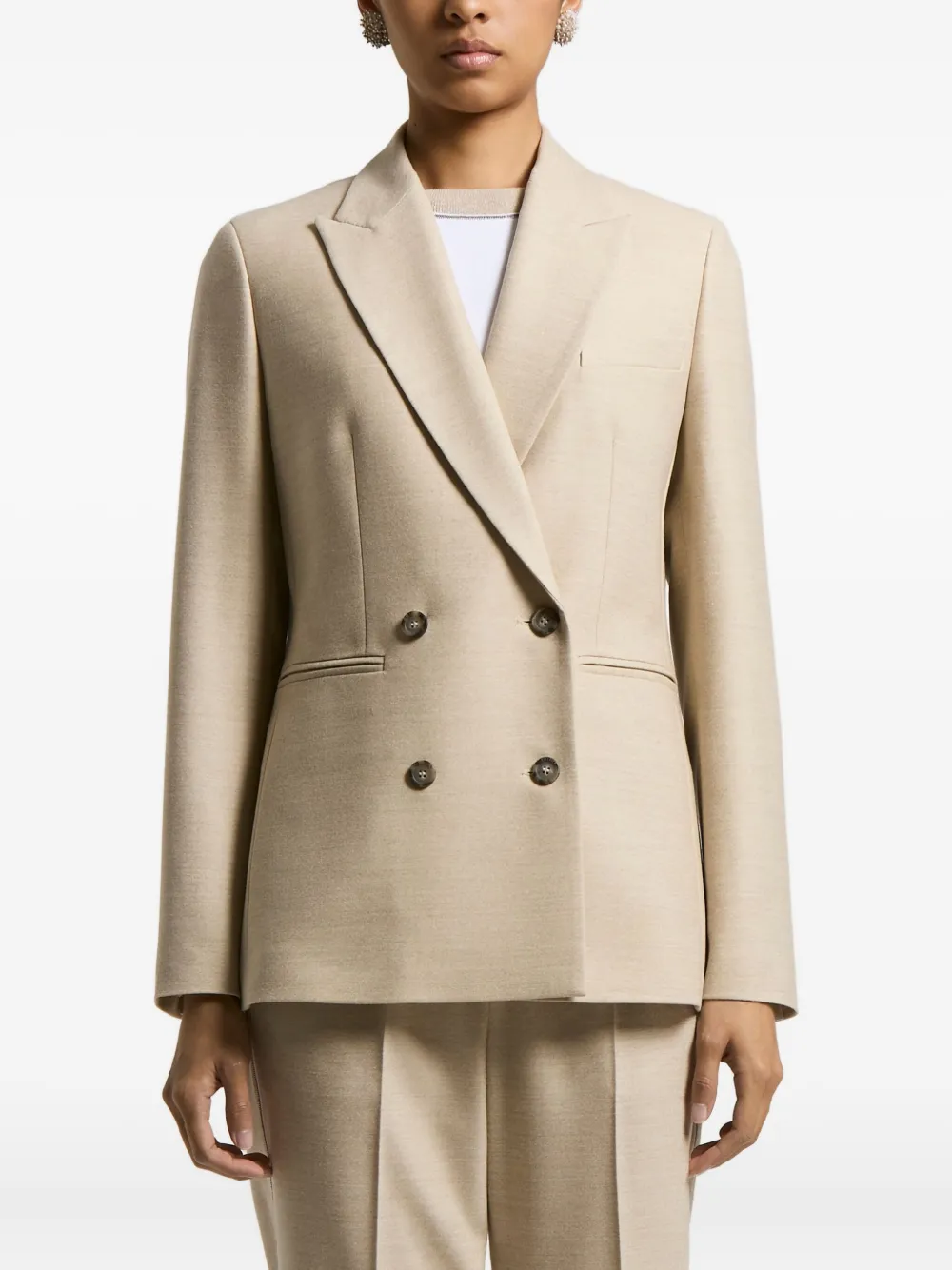 Peserico Double-breasted Wool Blazer In Neutral