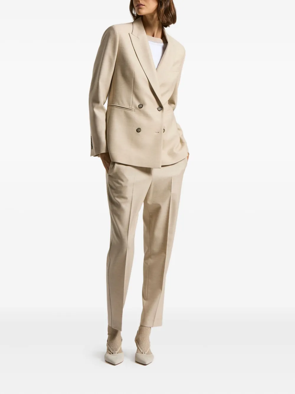 Peserico Double-breasted Wool Blazer In Neutral