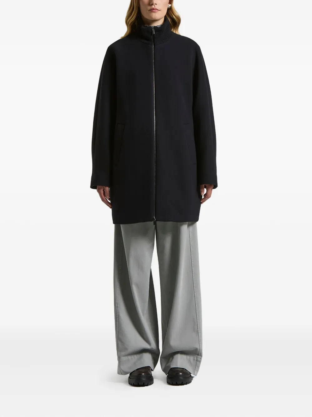 Peserico drop-shoulder funnel-neck coat - Zwart