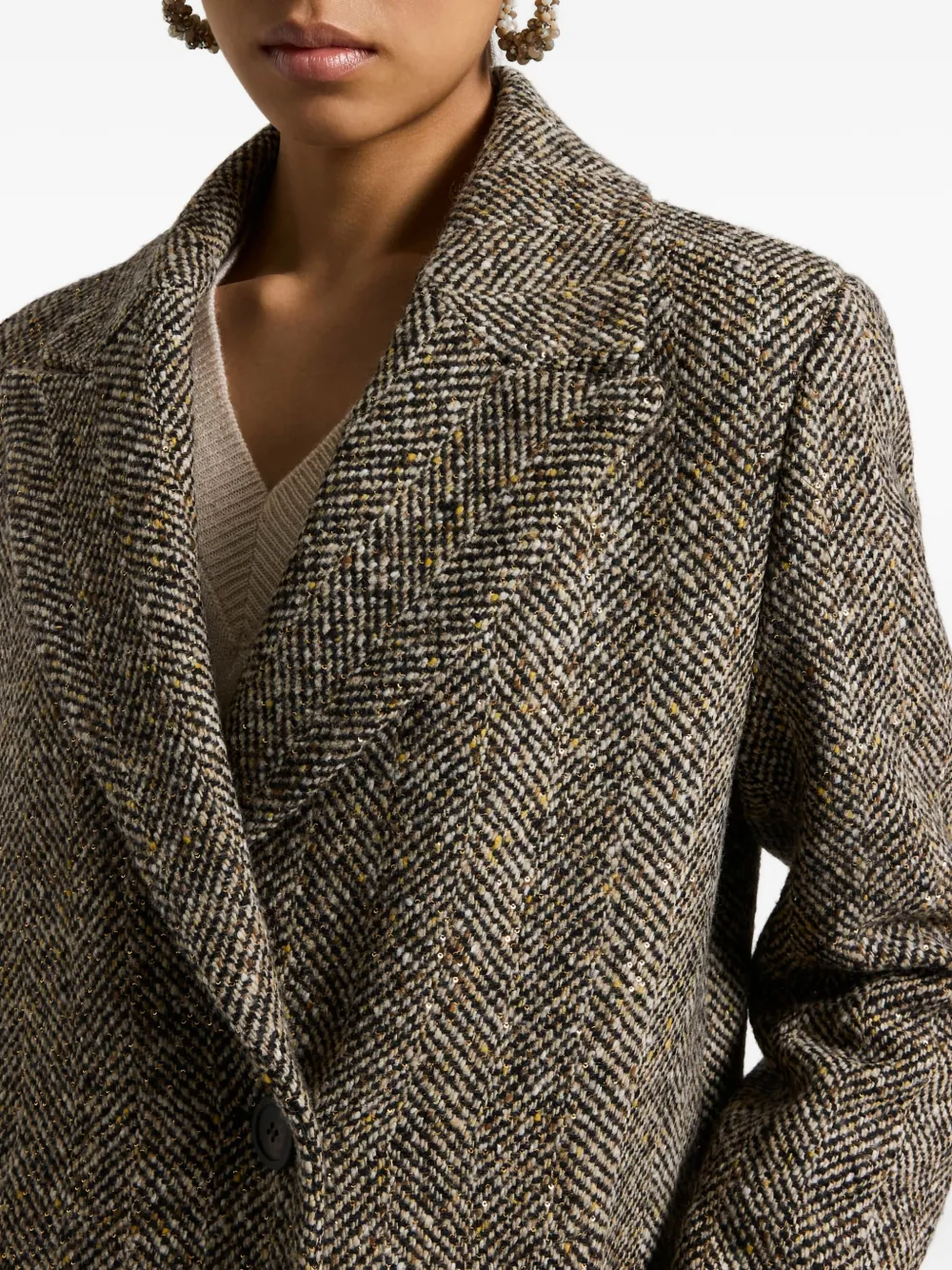 Peserico Tweed jas met visgraatpatroon Bruin