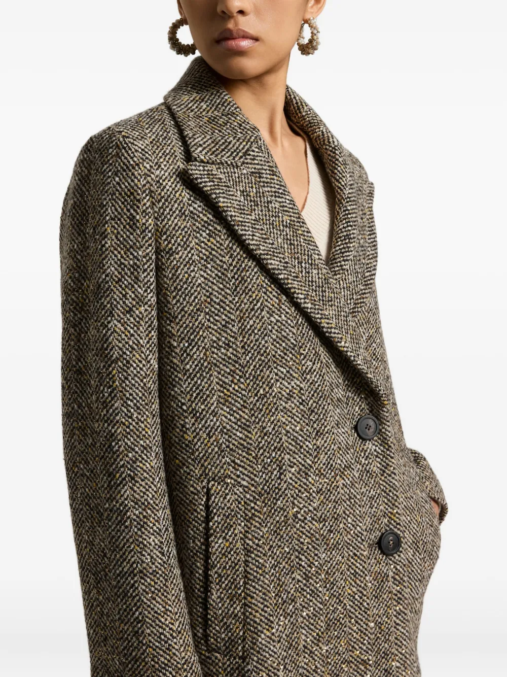 Peserico Tweed jas met visgraatpatroon Bruin