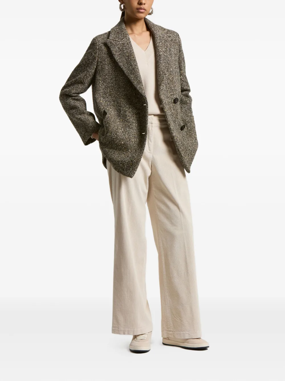 Peserico Tweed jas met visgraatpatroon Bruin