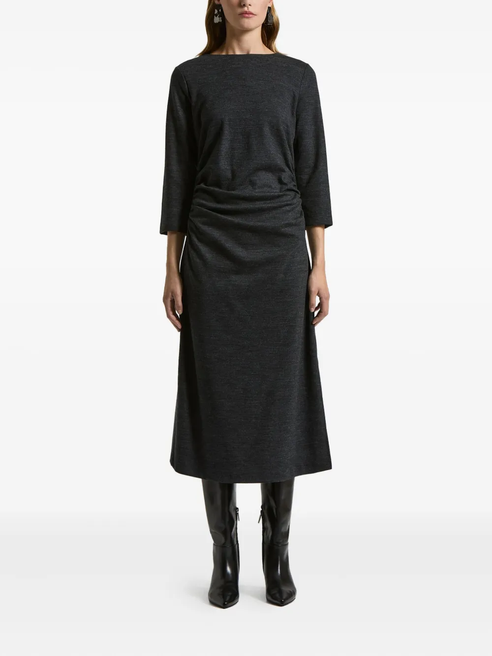 Peserico Gathered Midi Dress In Black