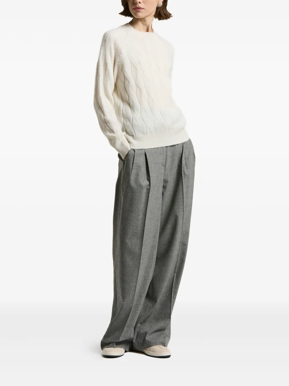 Peserico Kabelgebreide trui met ronde hals Wit