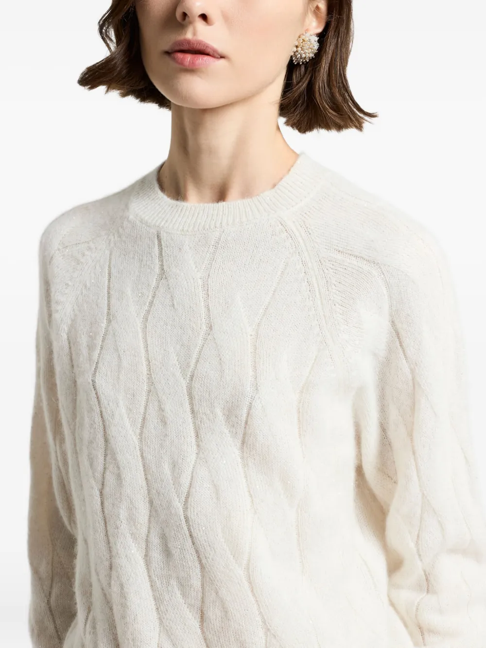 Peserico Kabelgebreide trui met ronde hals Wit