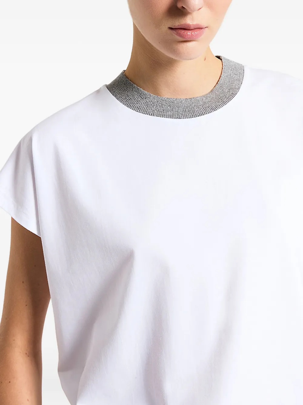 Peserico Lurex Tricot-neck T-shirt In White