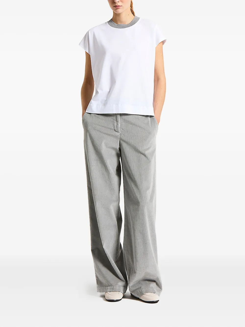 Peserico Lurex Tricot-neck T-shirt In White