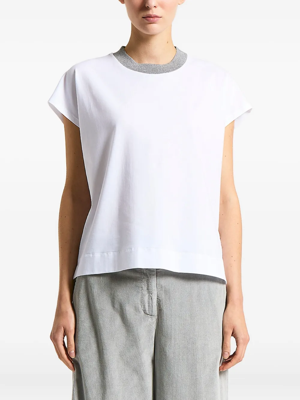 Peserico Lurex Tricot-neck T-shirt In White