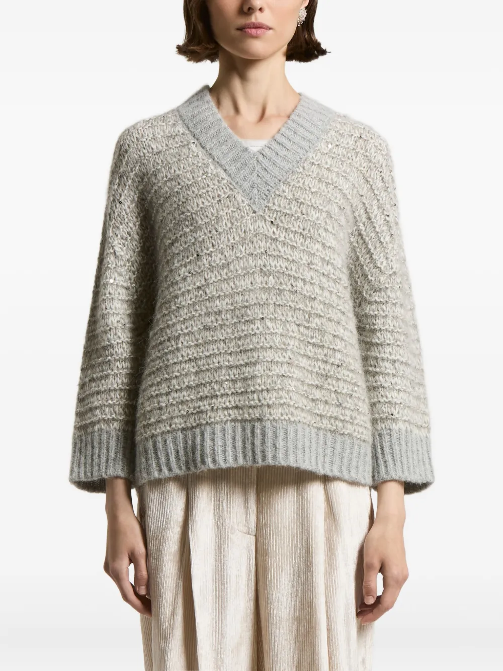 Peserico sequin-embellished V-neck sweater | Grey | Image 1