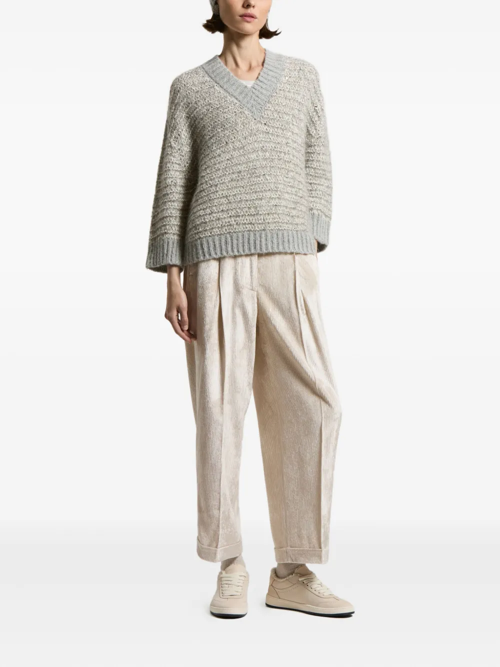 Peserico Sequin-embellished V-neck Sweater In Gray