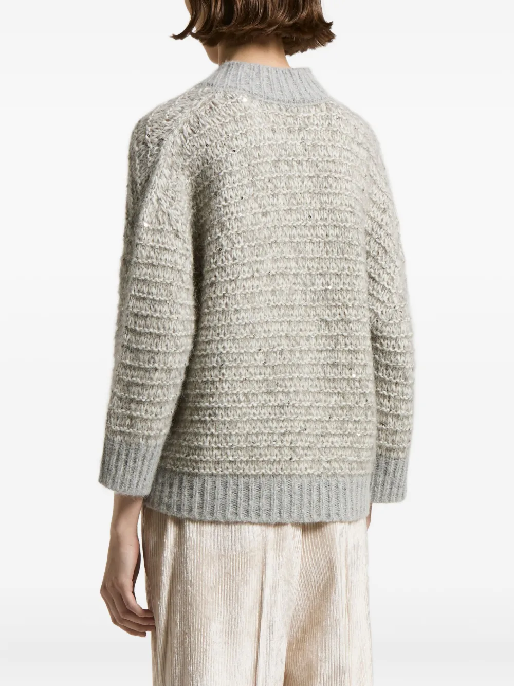 Peserico Sequin-embellished V-neck Sweater In Gray