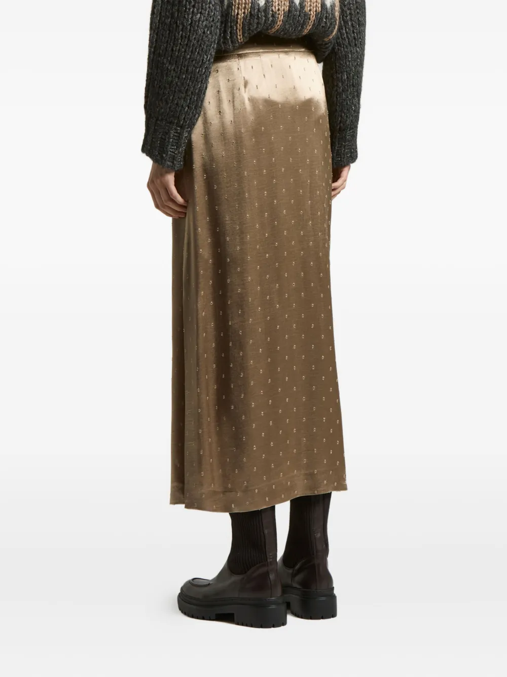 Peserico Satin-dot Midi Skirt In Brown