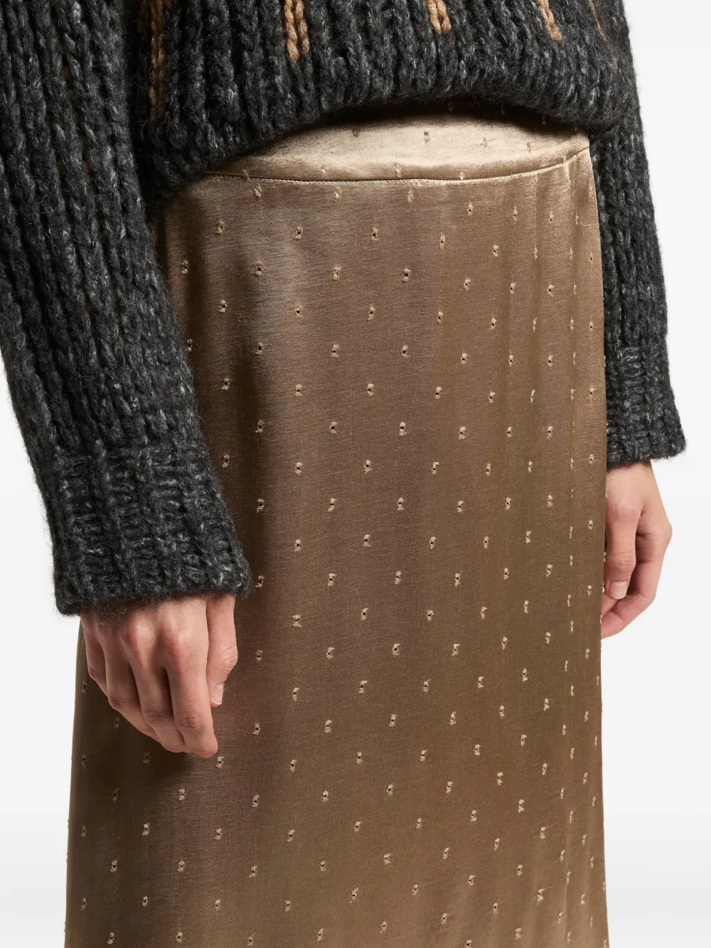 Peserico Satin-dot Midi Skirt In Brown