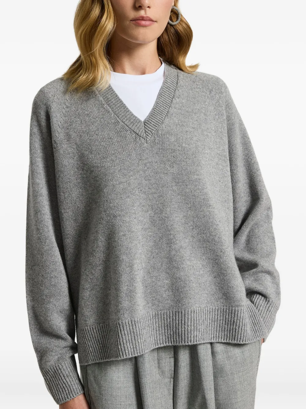 Peserico V-neck Ribbed Sweater In Gray