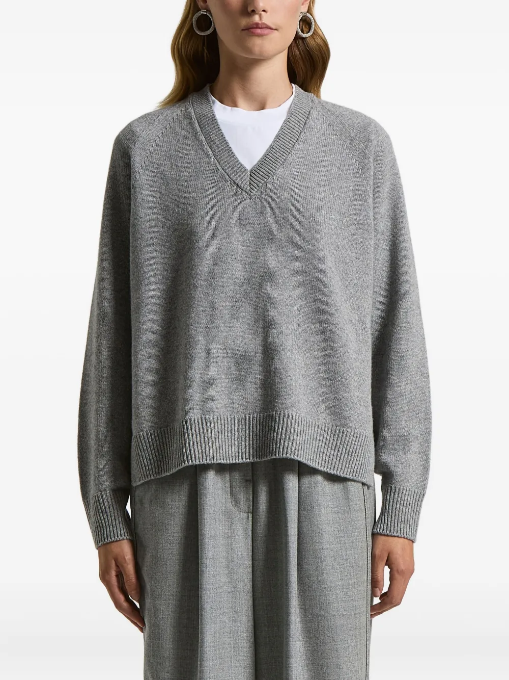 Peserico V-neck Ribbed Sweater In Gray