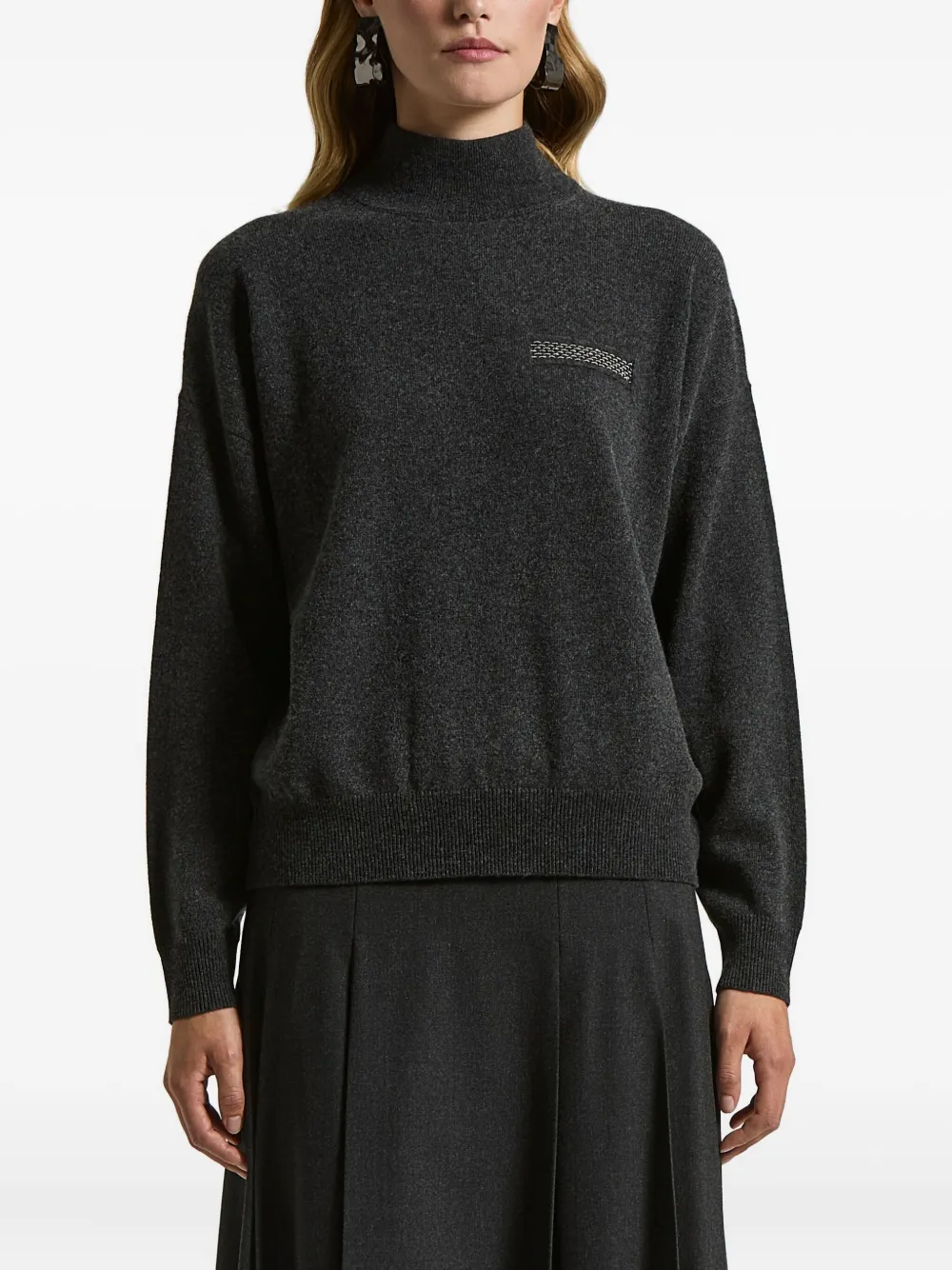 Peserico High-neck Embellished Sweater In Gray