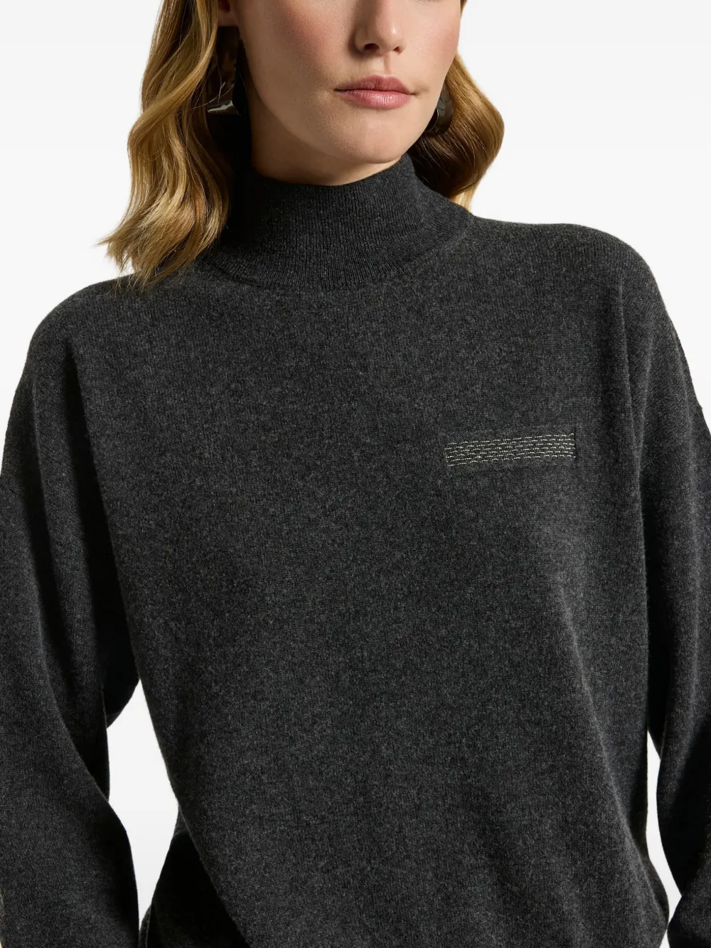 Peserico High-neck Embellished Sweater In Gray