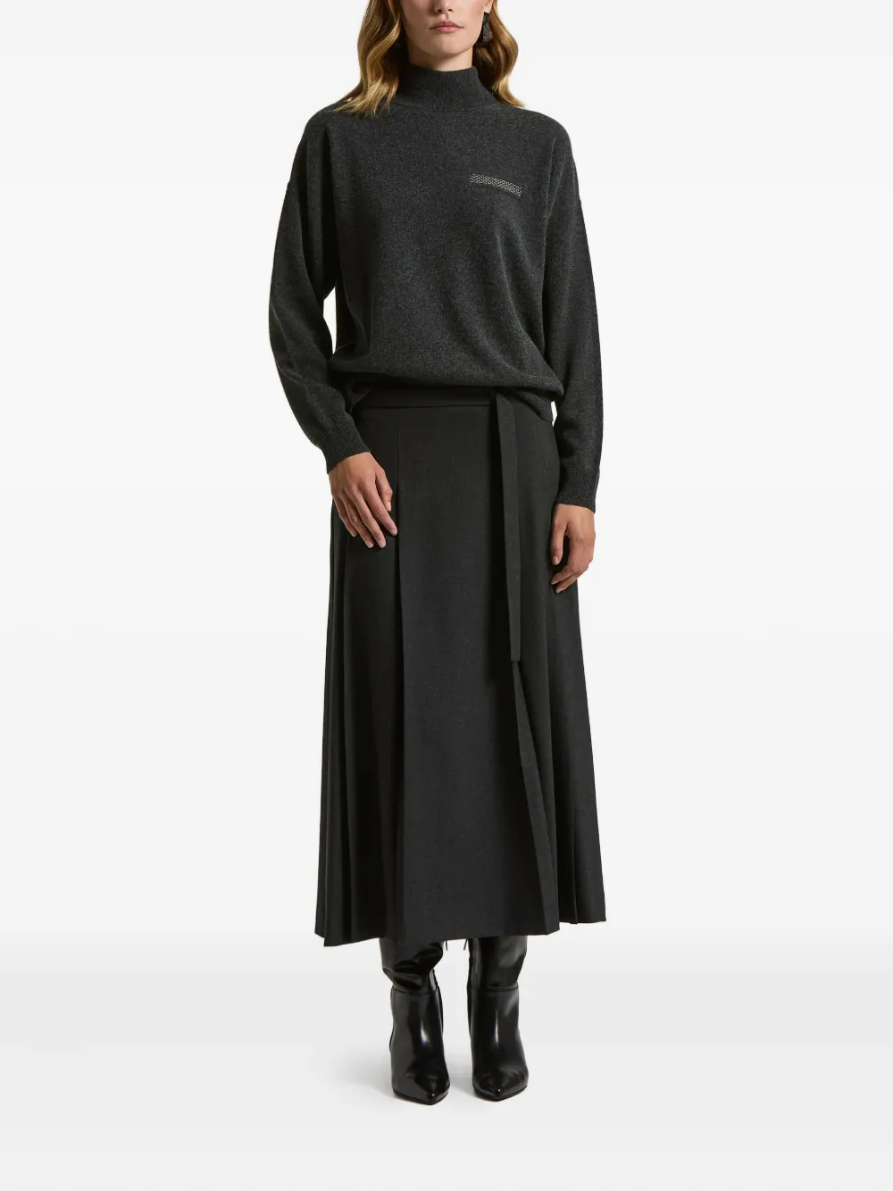 Peserico High-neck Embellished Sweater In Gray