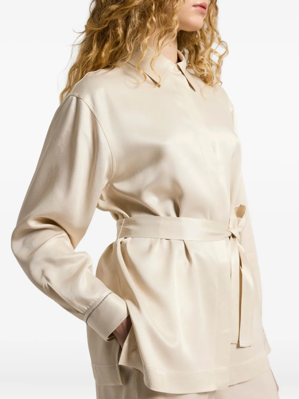 Peserico Blouse met ceintuur Beige