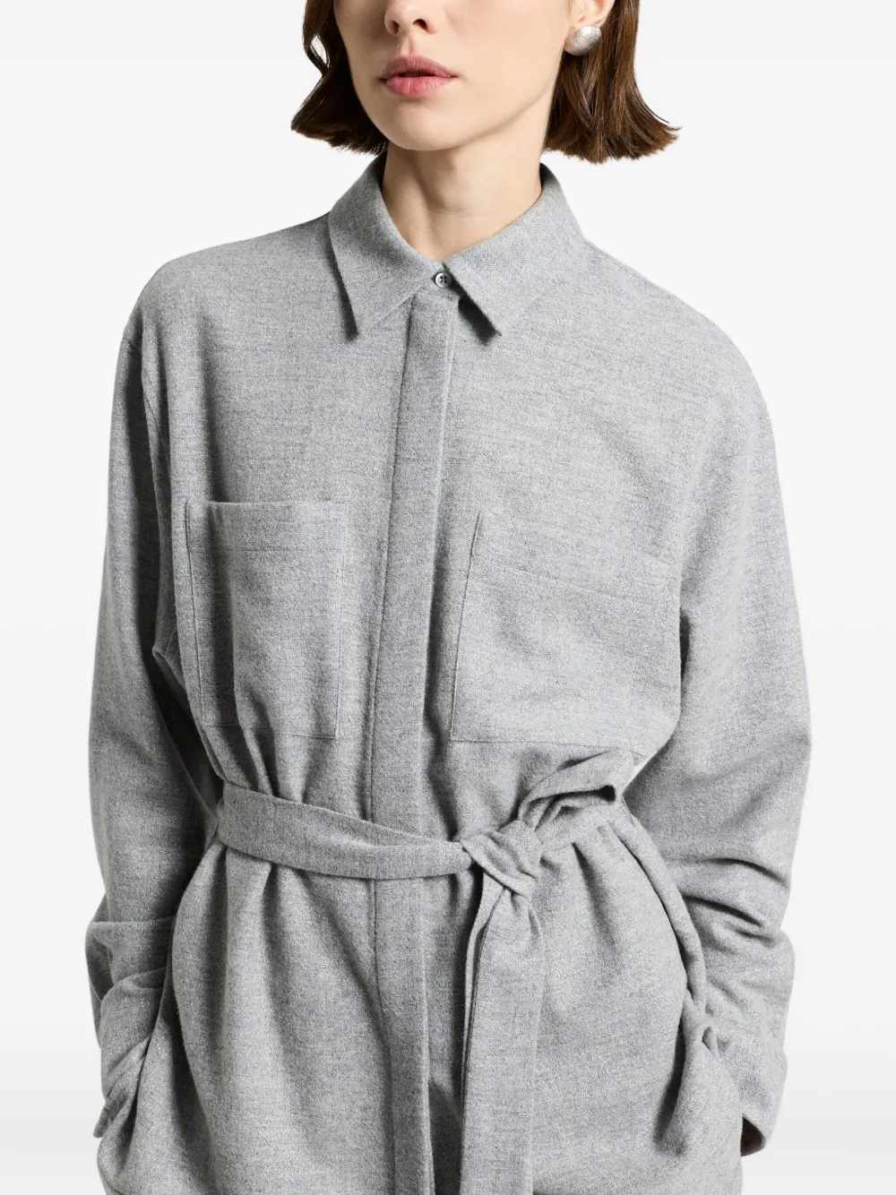 Peserico Blouse met zak met ceintuur Grijs