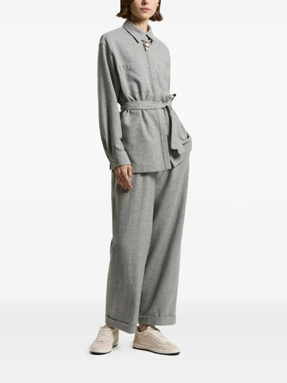Peserico Blouse met zak met ceintuur - Grijs