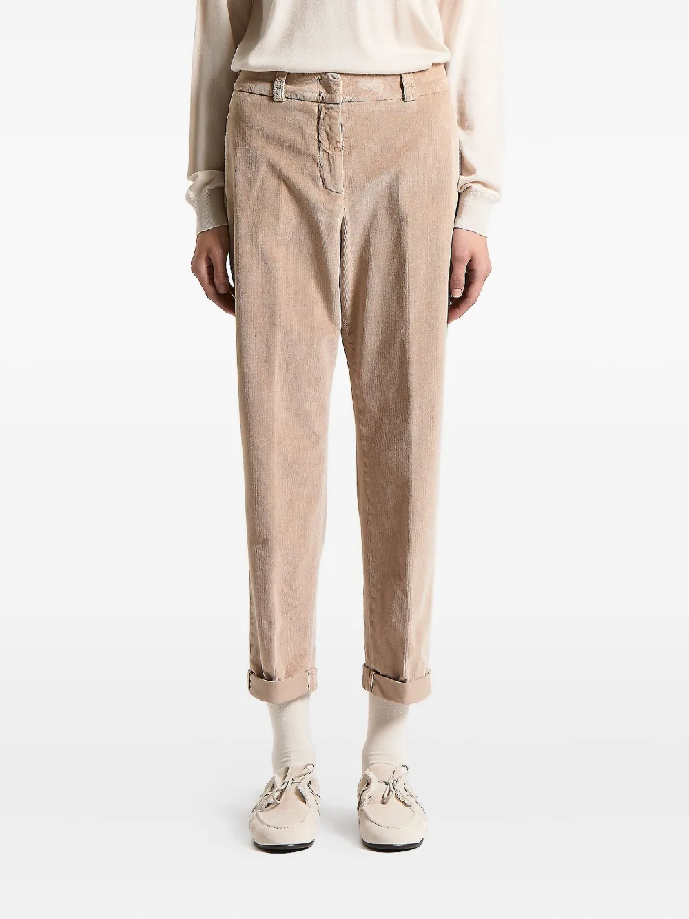 Peserico corduroy-texture cuffed trousers | Neutrals | Image 1