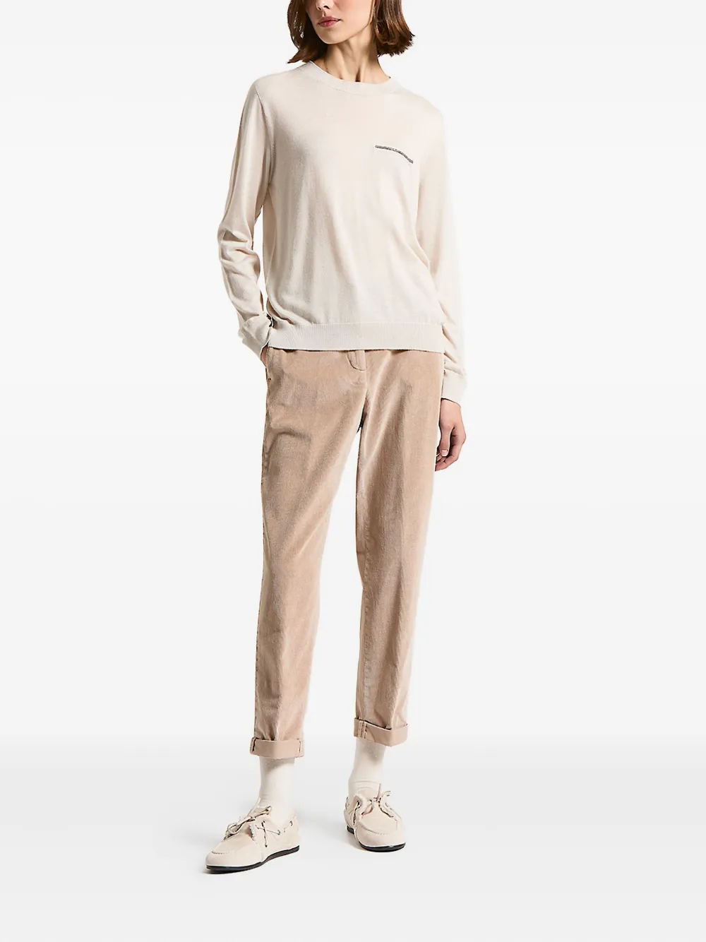 Peserico Broek met ribfluwelen textuur en omgeslagen pijpen - Beige