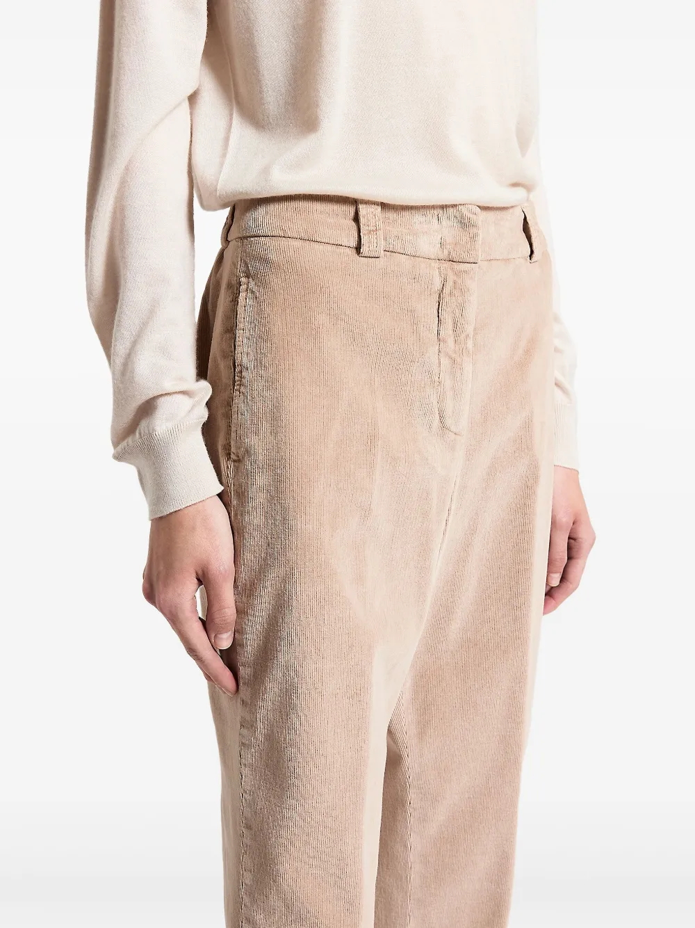 Peserico Broek met ribfluwelen textuur en omgeslagen pijpen Beige