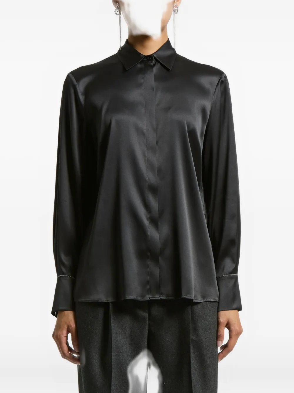 Peserico Stretch Silk Satin Button-front Shirt In Black