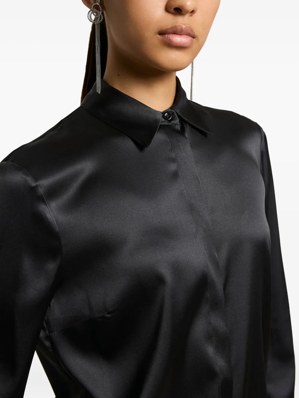 Peserico Stretch Silk Satin Button-front Shirt In Black