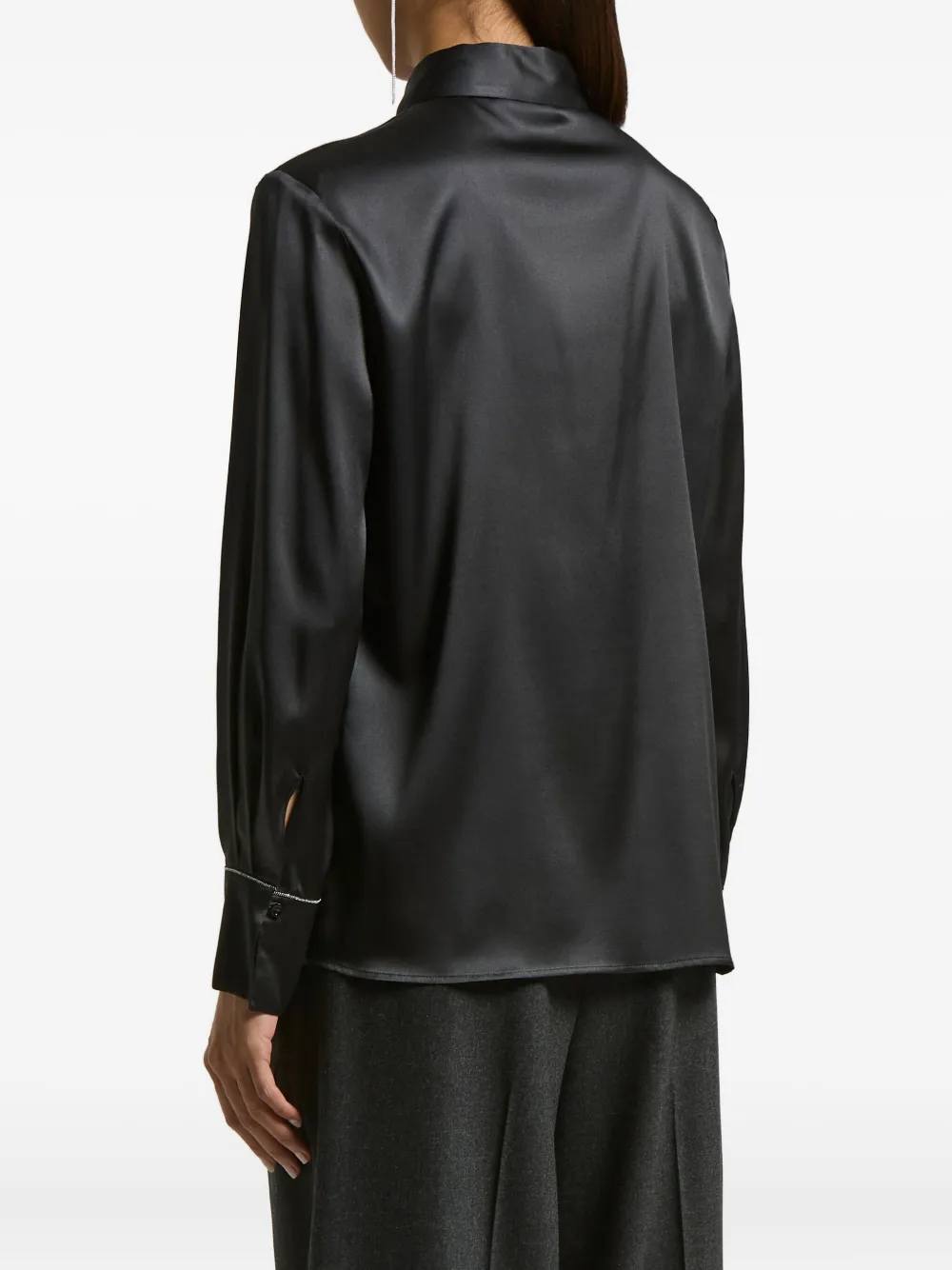 Peserico Stretch Silk Satin Button-front Shirt In Black