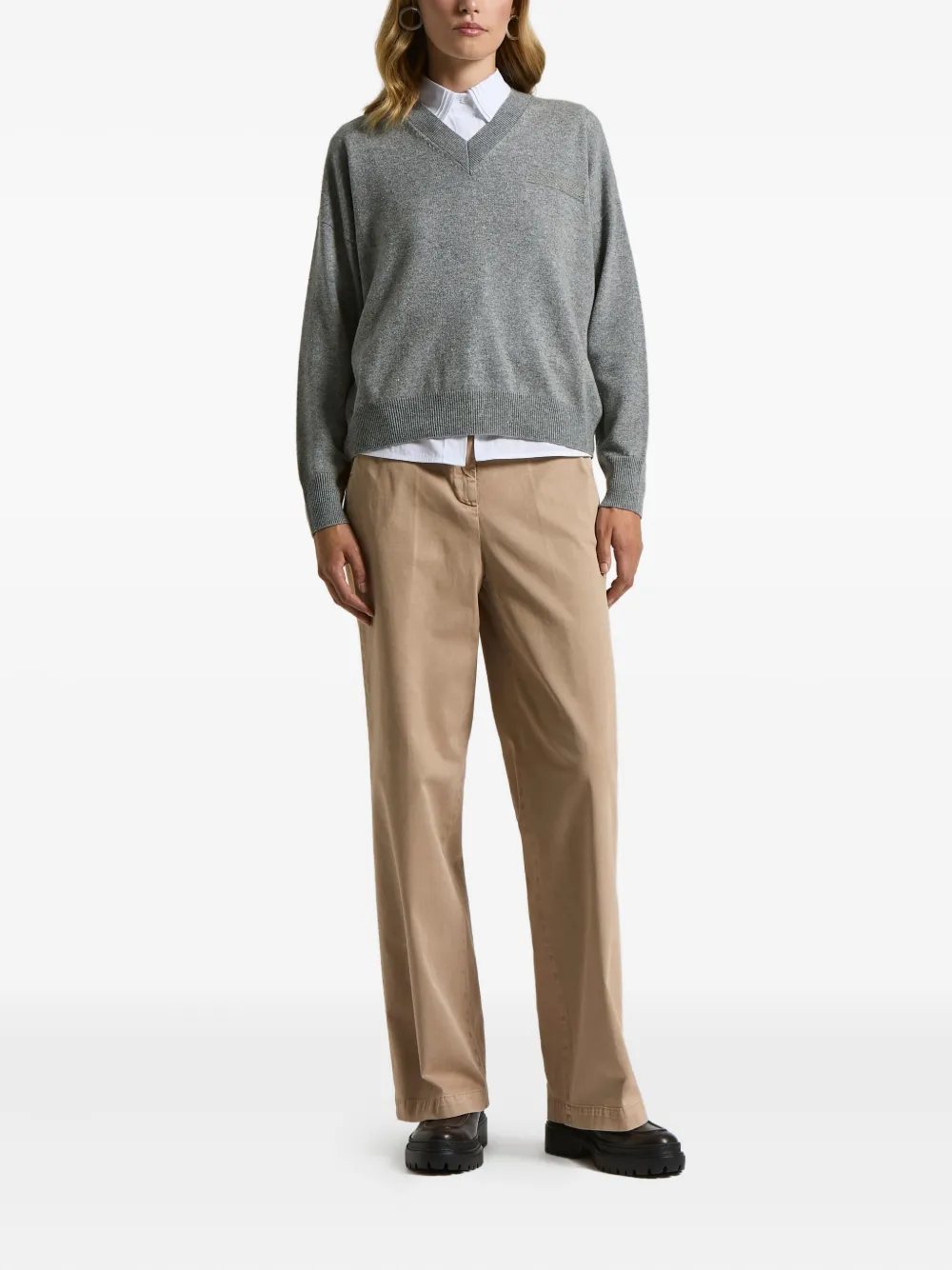 Peserico V-neck Sweater In Gray